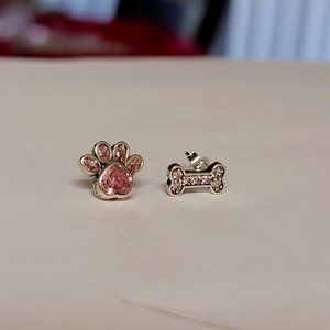 Silver Footprint and Bone Pink Earrings, S925
